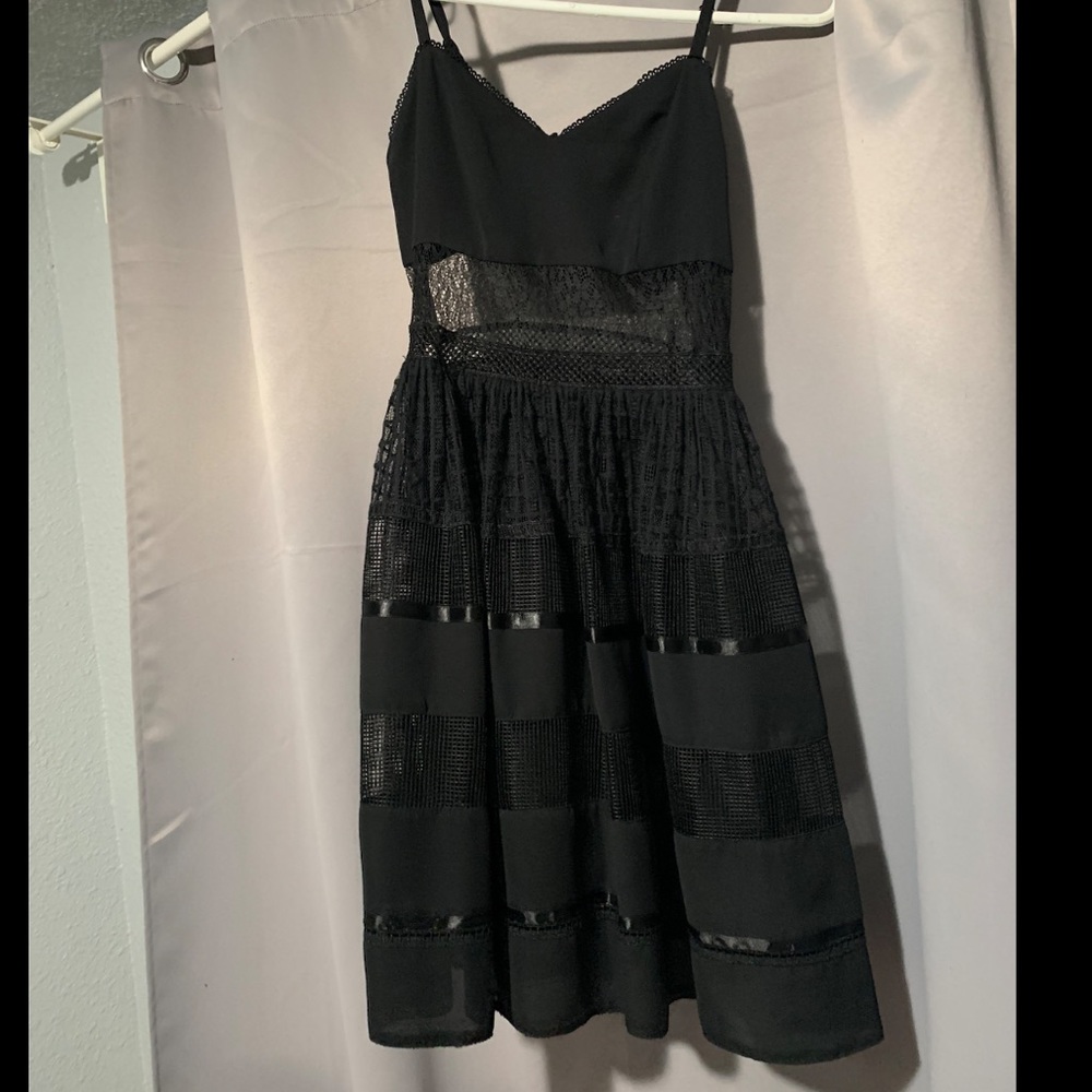 Bebe Black Mesh Cut Out Dress